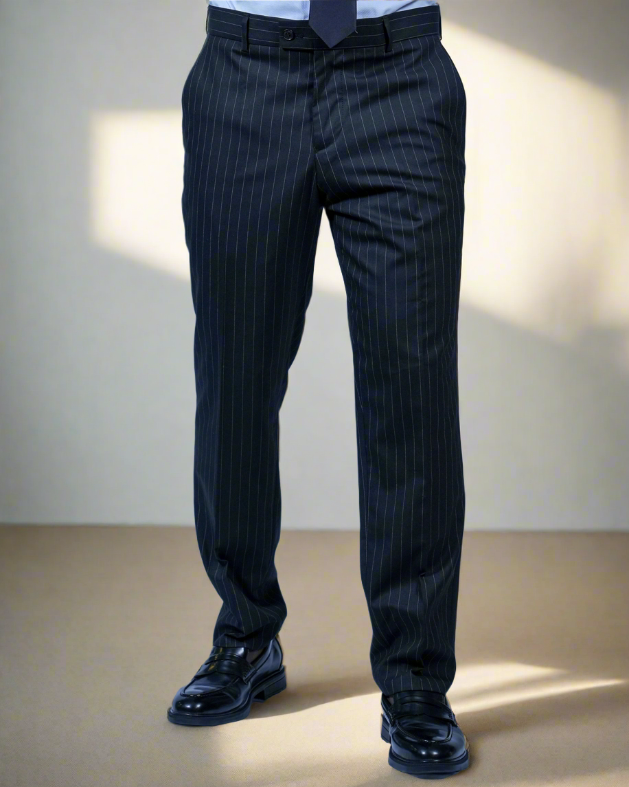 2H Black double breasted Striped Suit
