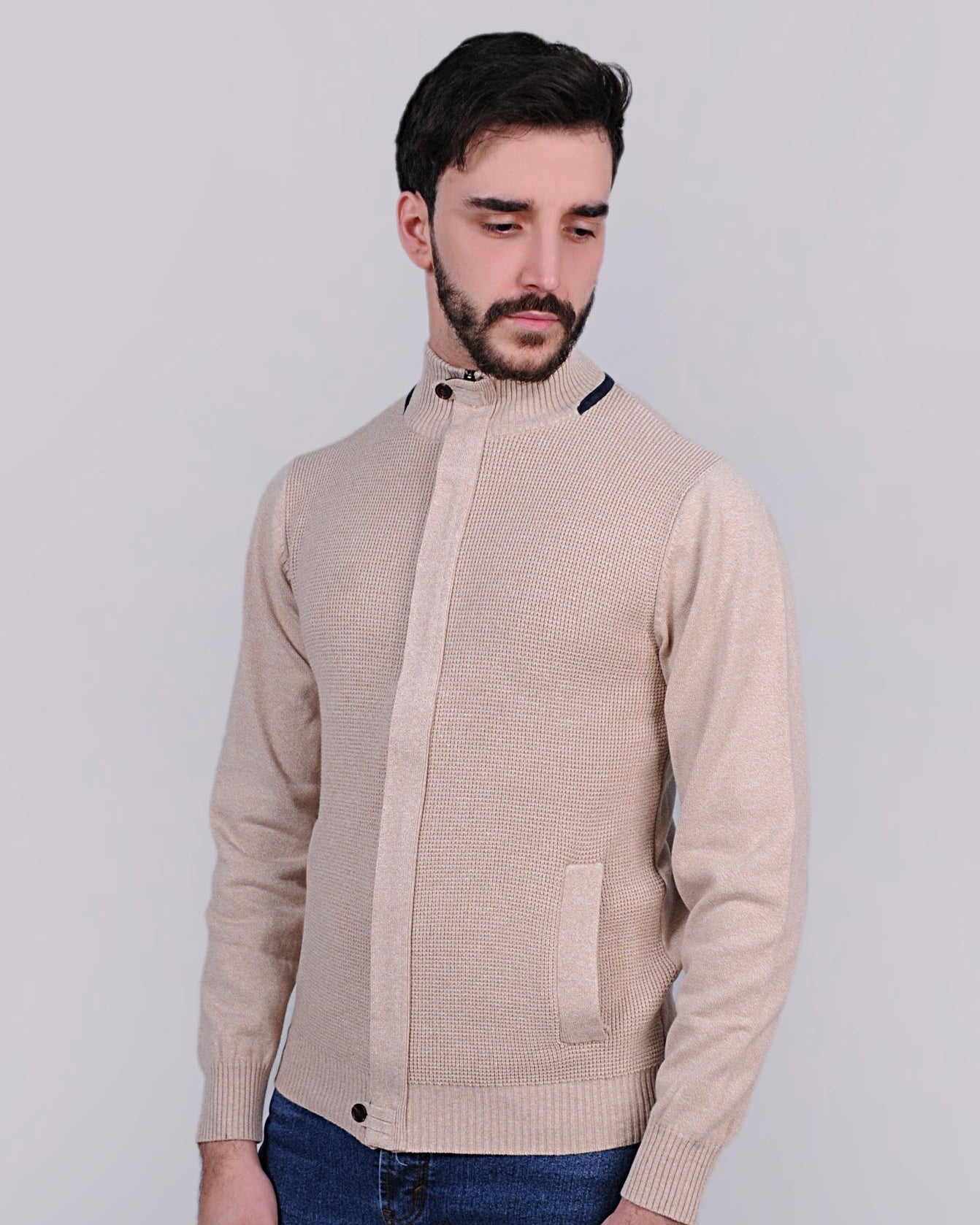 2H #46034 Beige Cardigan Pure Cotton Sweater