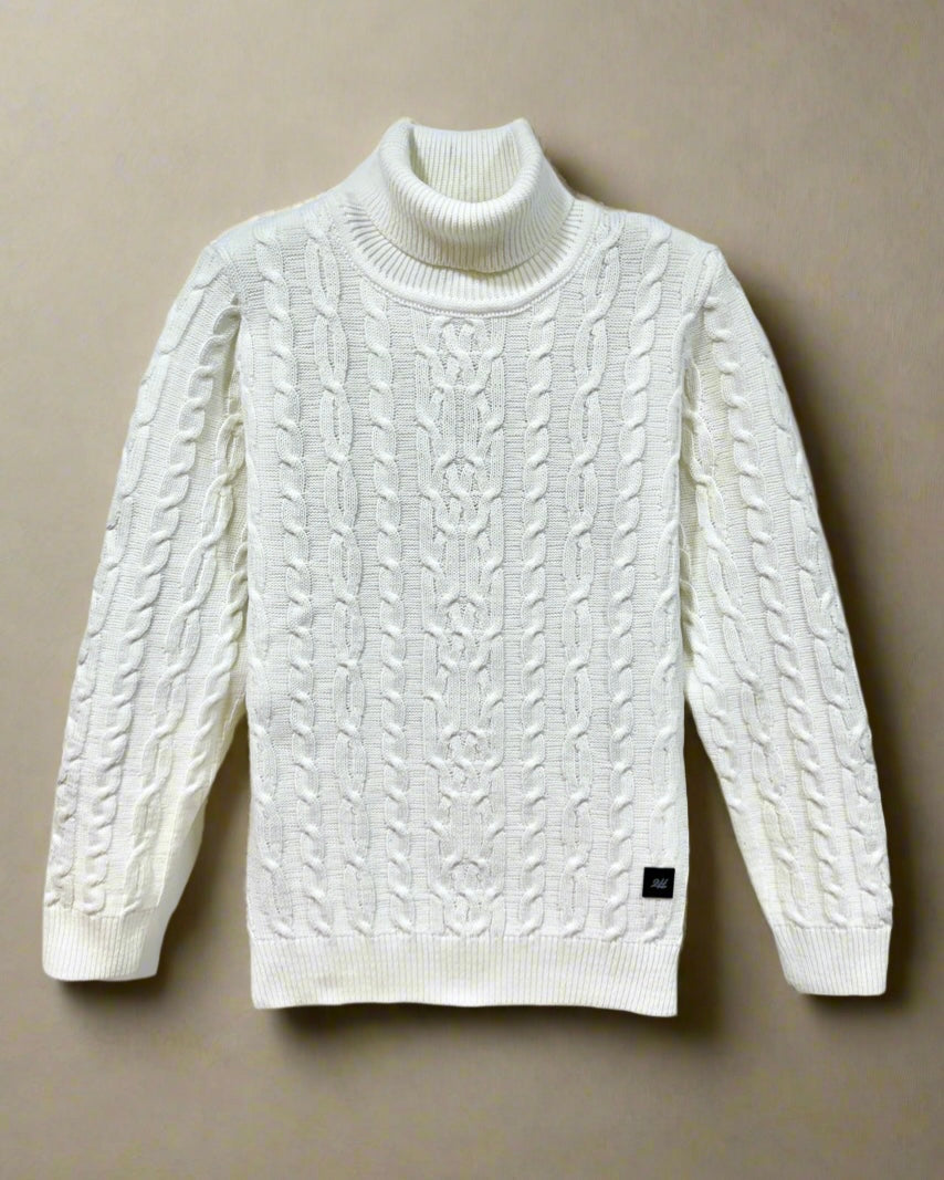 2H #303 Off White High Neck Knitted Sweater