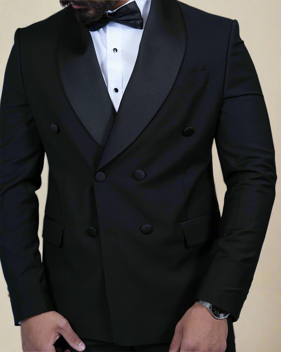 2H black shawl Double breasted Wedding Suit