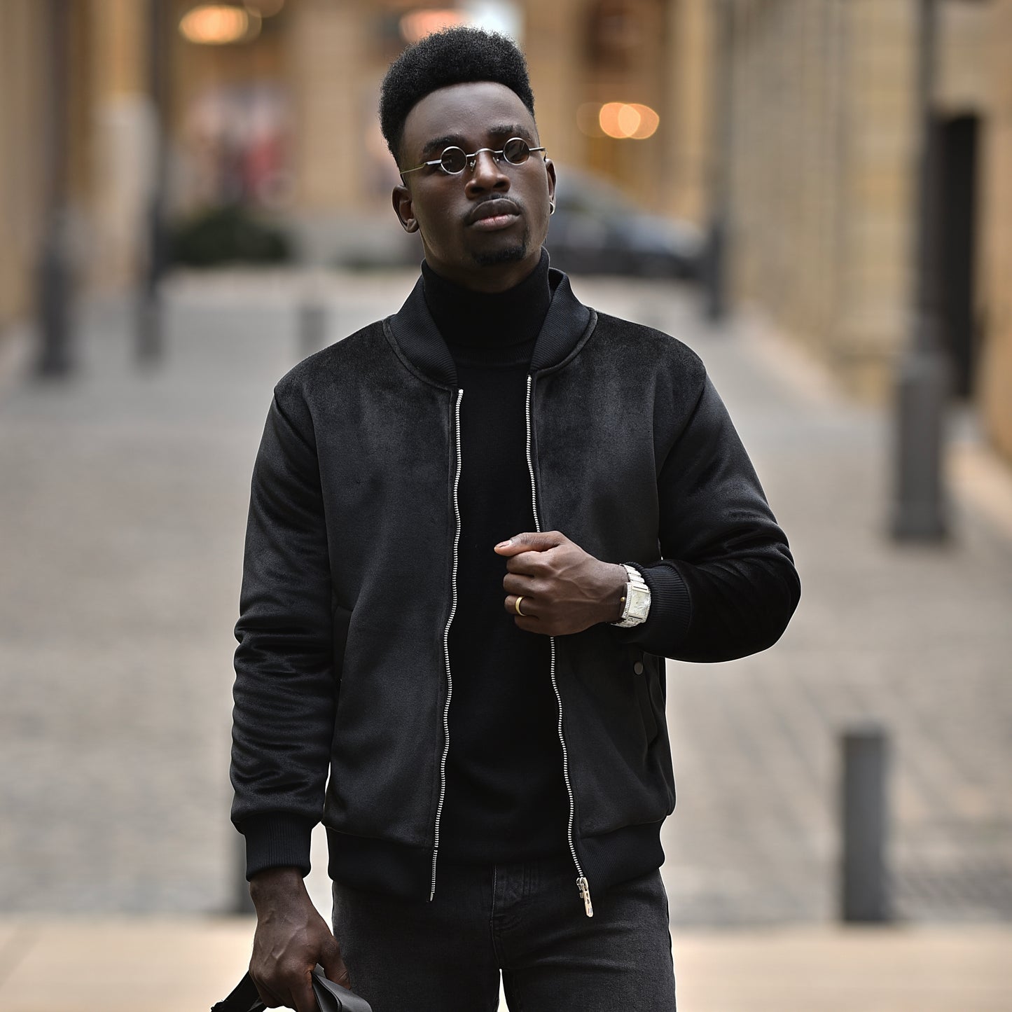 2H Black Velvet Jacket With Fur Inside