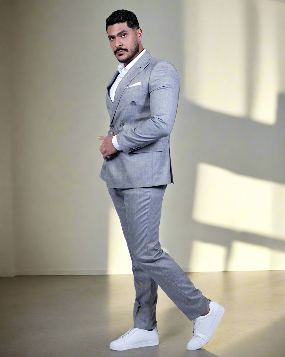 2H Gray Double breasted Suit 2 Pieces