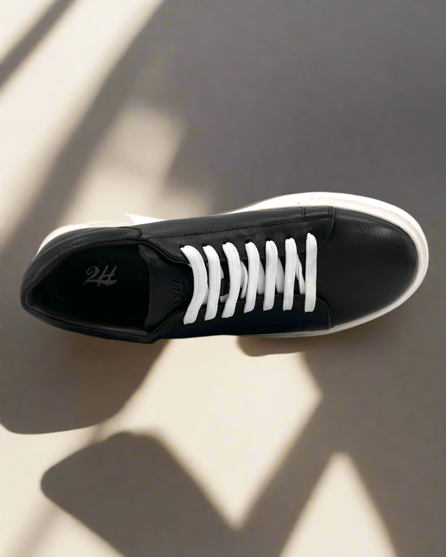 2H #S8104-113 Genuine Leather Black Casual Shoes