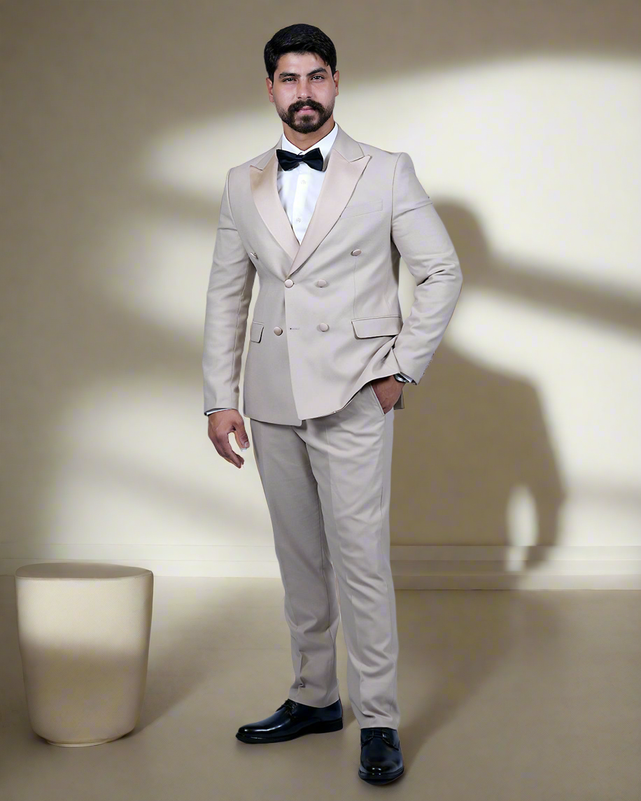 2H #260425 Beige Double breasted Suit