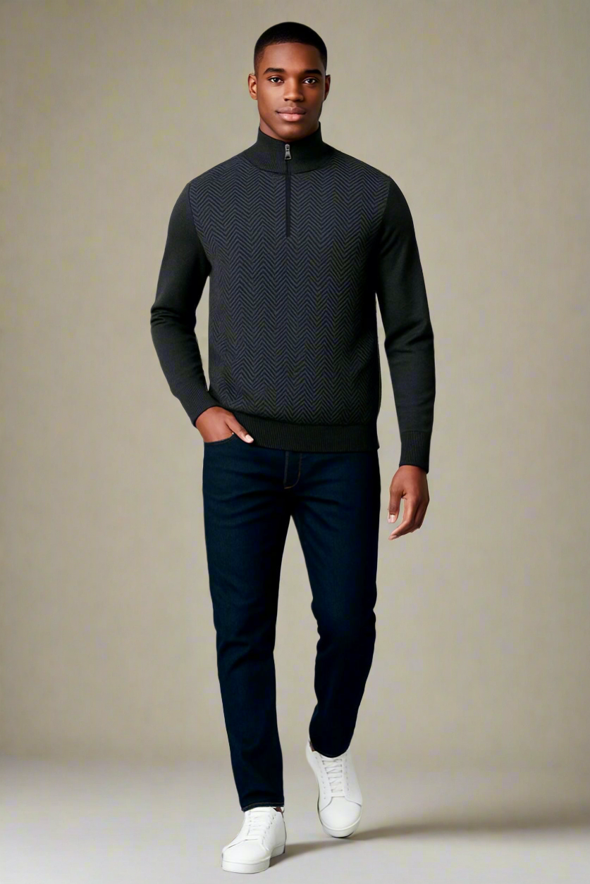 2H #461 High Neck zippered Knitted Sweater