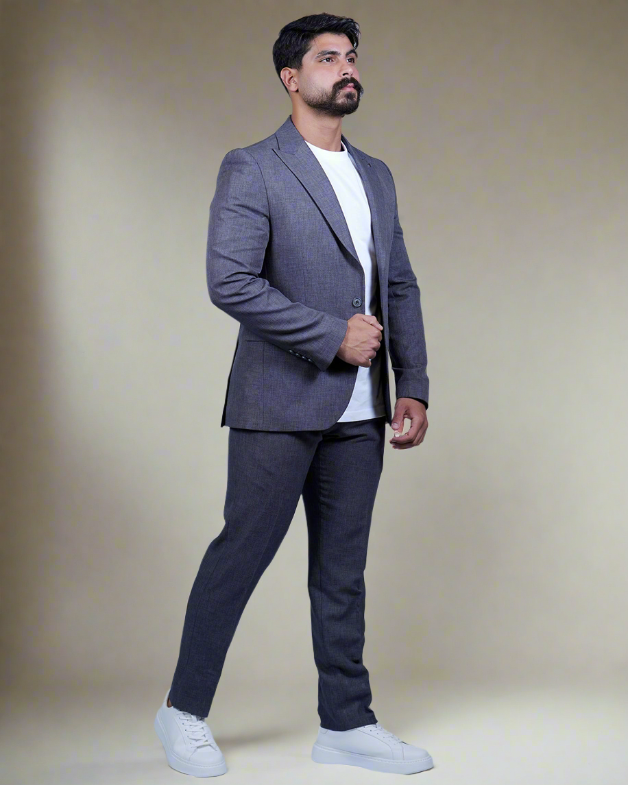 2H #26373 Blue Gray Casual Embossed Suit 2 Pieces