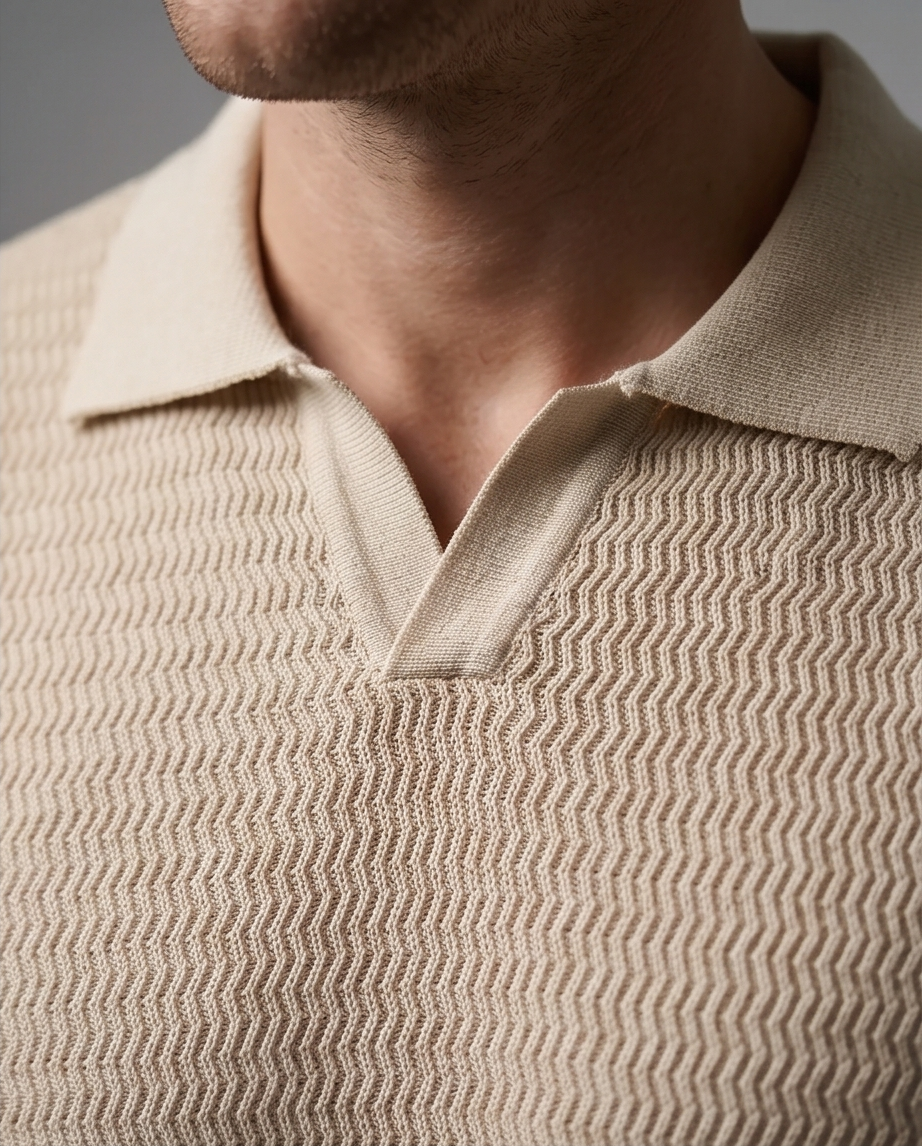 2H #451 Beige Knitted Polo T-Shirt