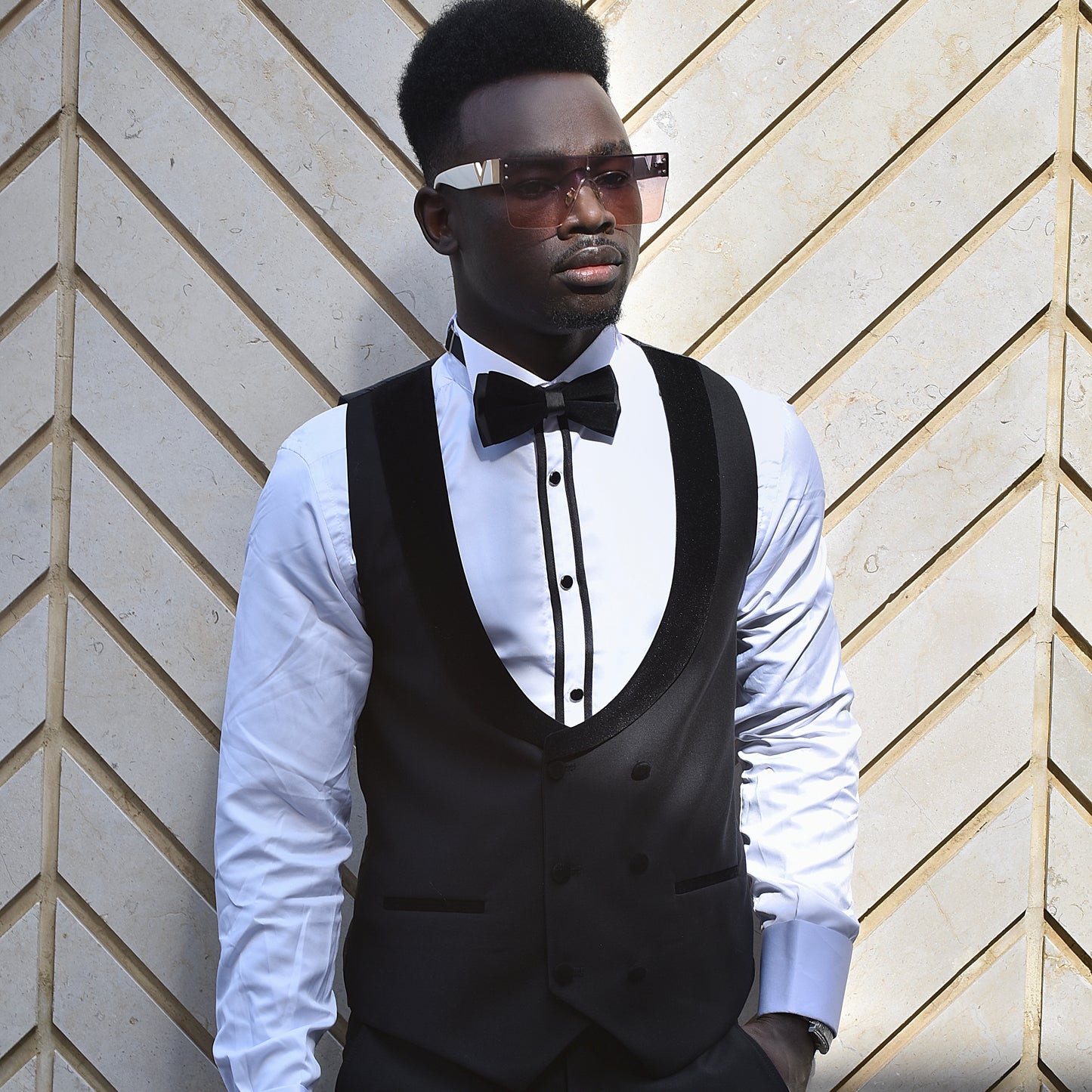 2H Black Tuxedos Shawl Lapel chamois Vest