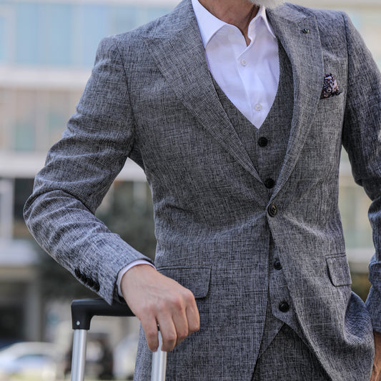 SALE! 2H #1491-4 Gray Linen Suit 2 Pieces