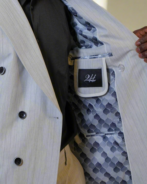 2H #TR330-5 Light Gray double breasted Striped Suit