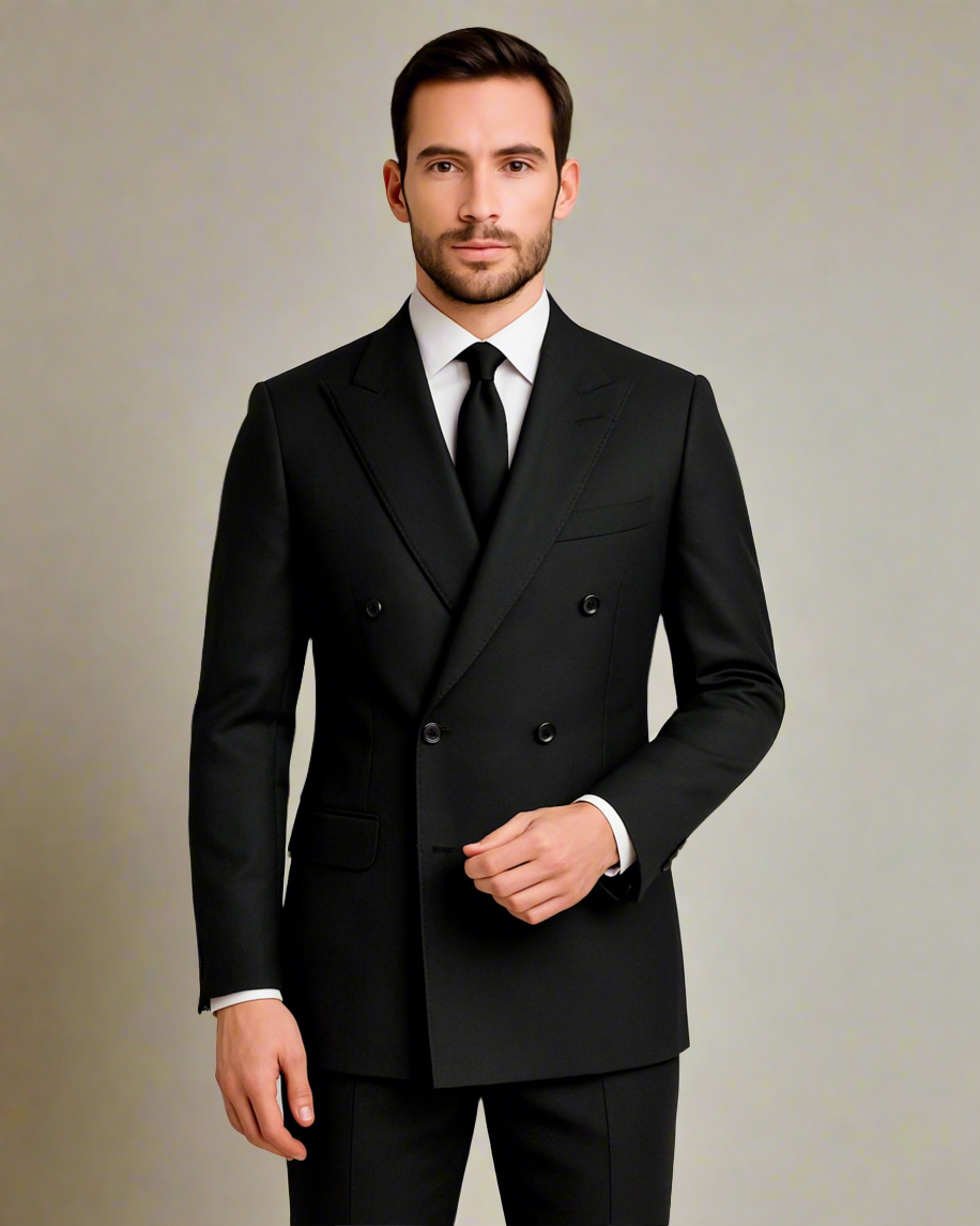 2H Double Breasted Charcoal Black Formal suit