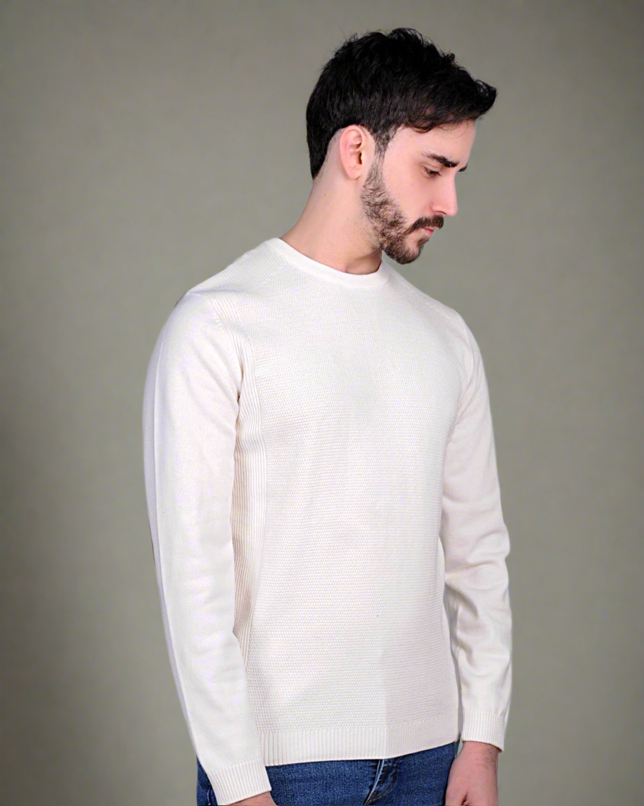 2H 46040 Off White Pure Cotton Round Neck Sweater