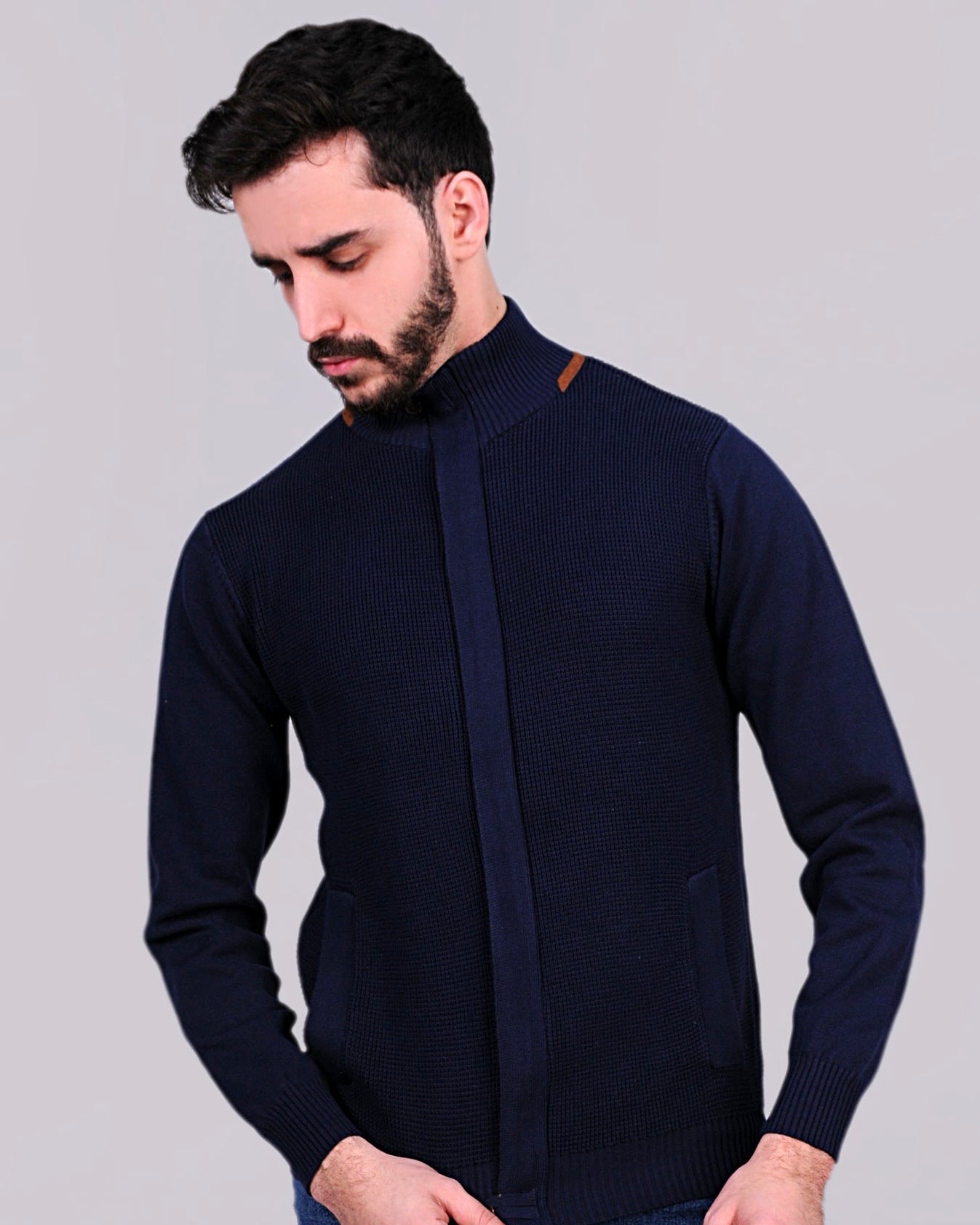 2H #46034 Navy Cardigan Pure Cotton Sweater