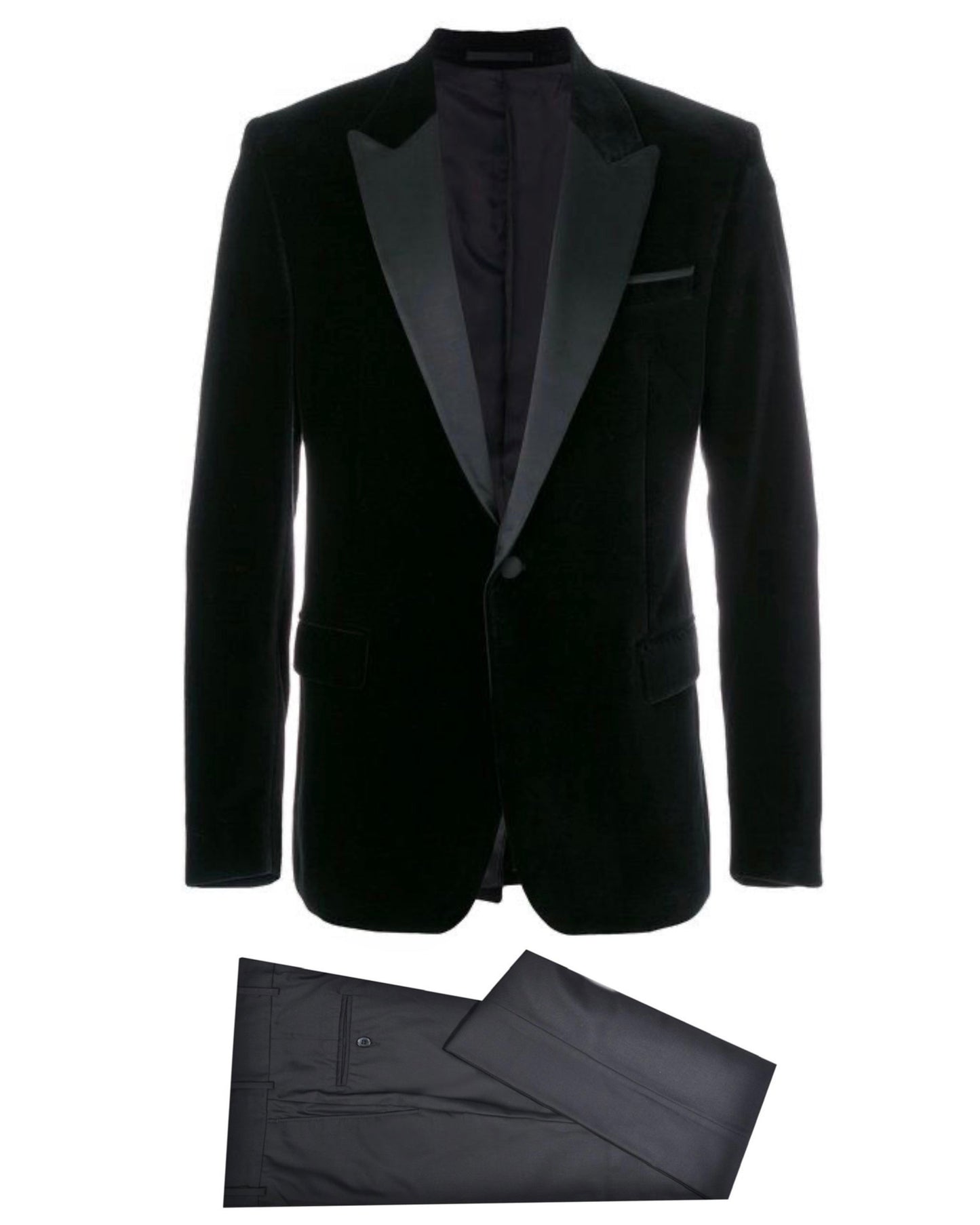 2H Black Chamois Wedding Suit Peack Lapel Satin