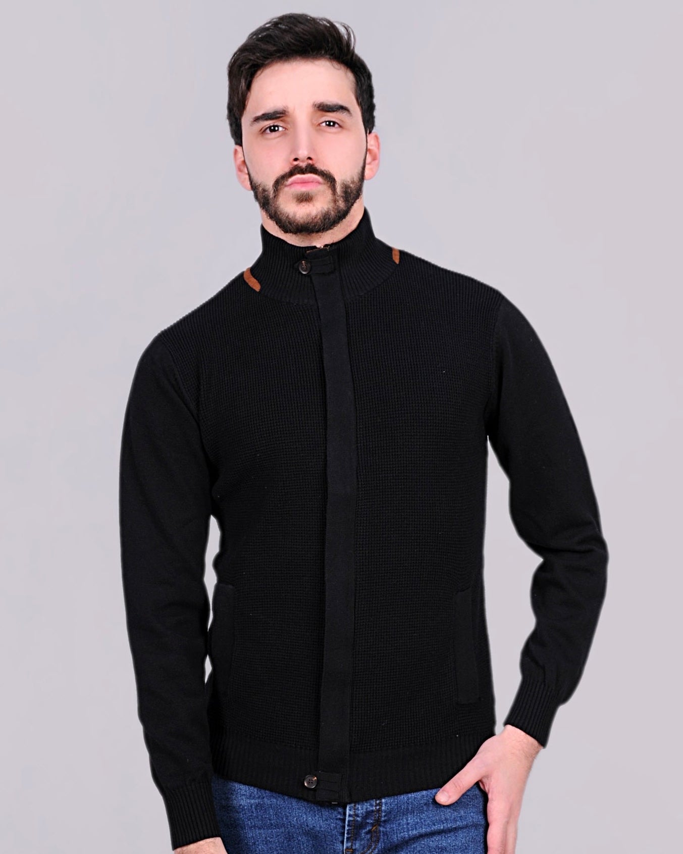 2H #46034 Black Cardigan Pure Cotton Sweater