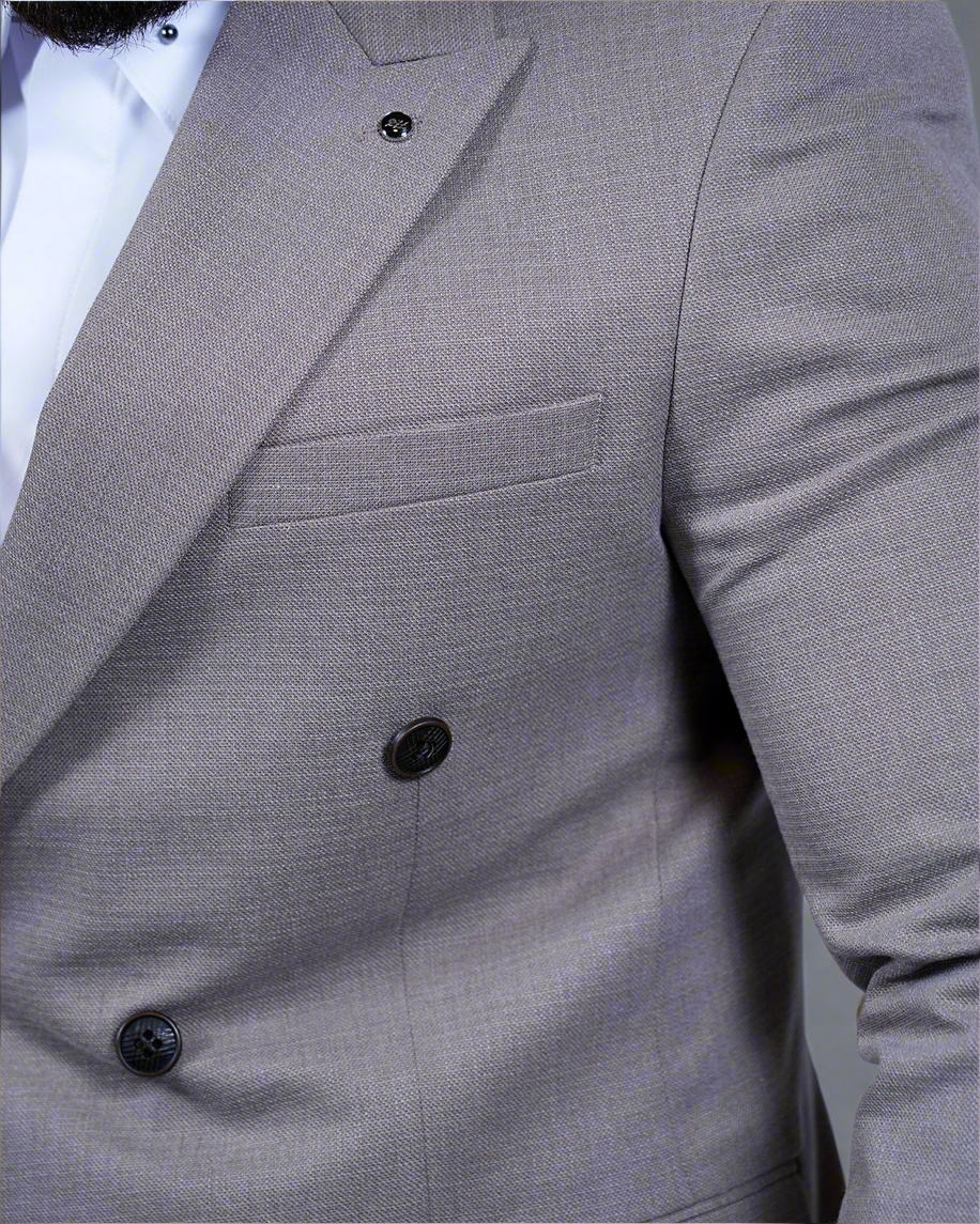 2H #160325-C1 Greige Double breasted Suit 2 Pieces