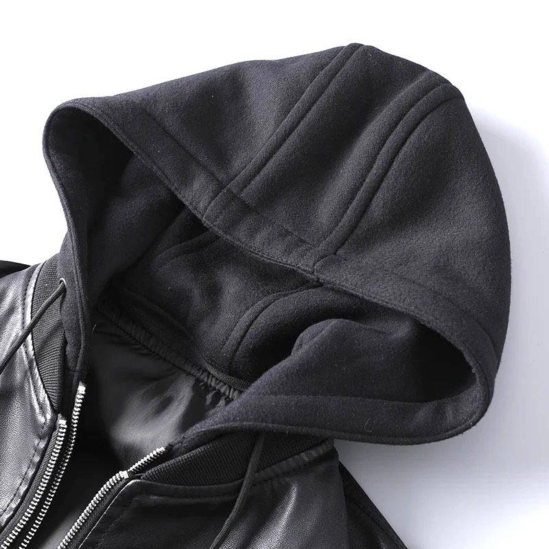 2H #906 Leather Casual Hooded Jacket
