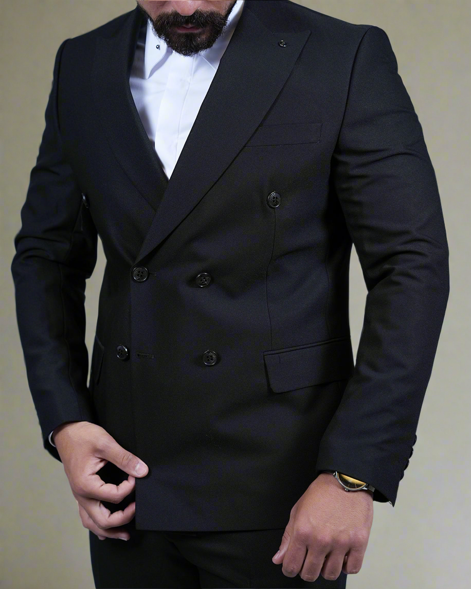 2H #160325-C5 Black Double breasted Suit 2 Pieces