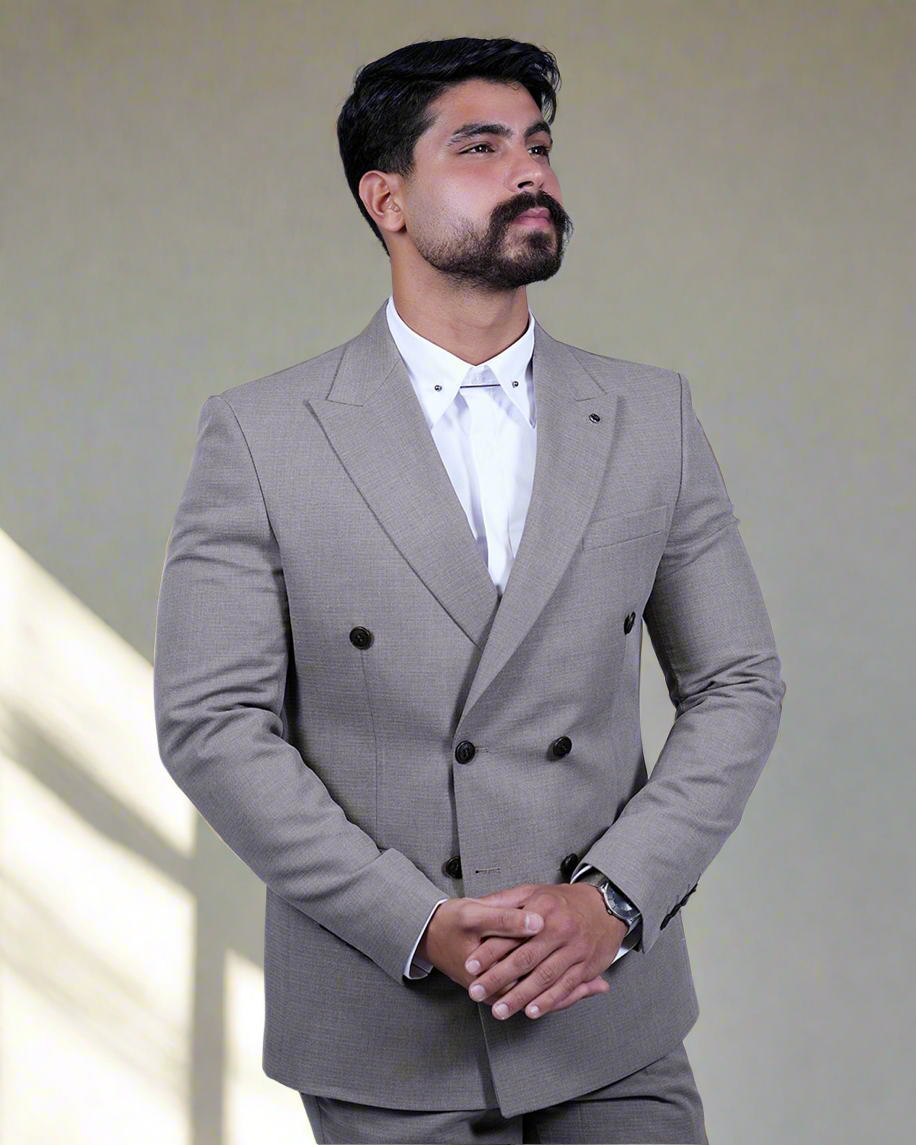 2H #160325-C1 Greige Double breasted Suit 2 Pieces