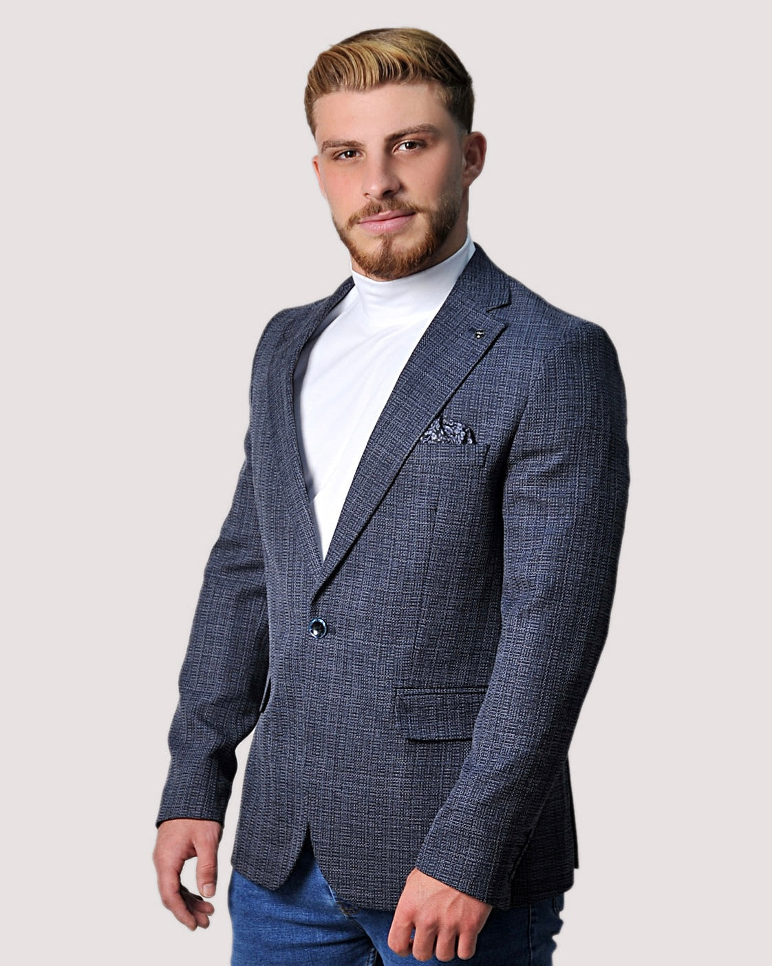 SALE! 2H #24-01 Petroleum Tweed One Button Blazer