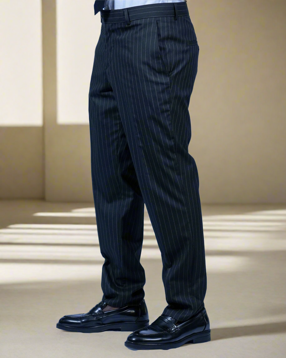 2H Black double breasted Striped Suit
