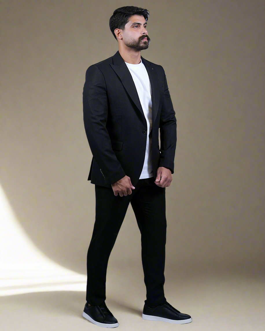2H Black Casual Embossed Suit 2 Pieces