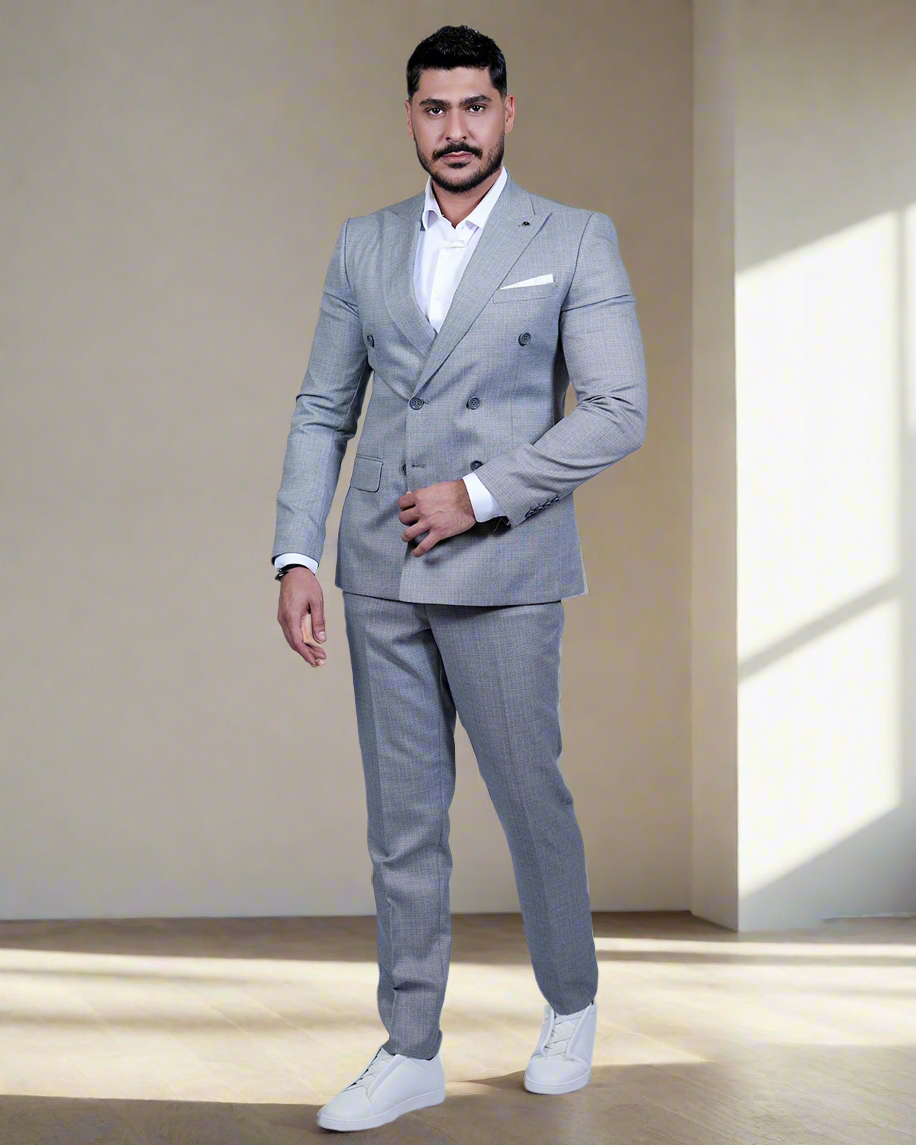 2H Gray Double breasted Suit 2 Pieces