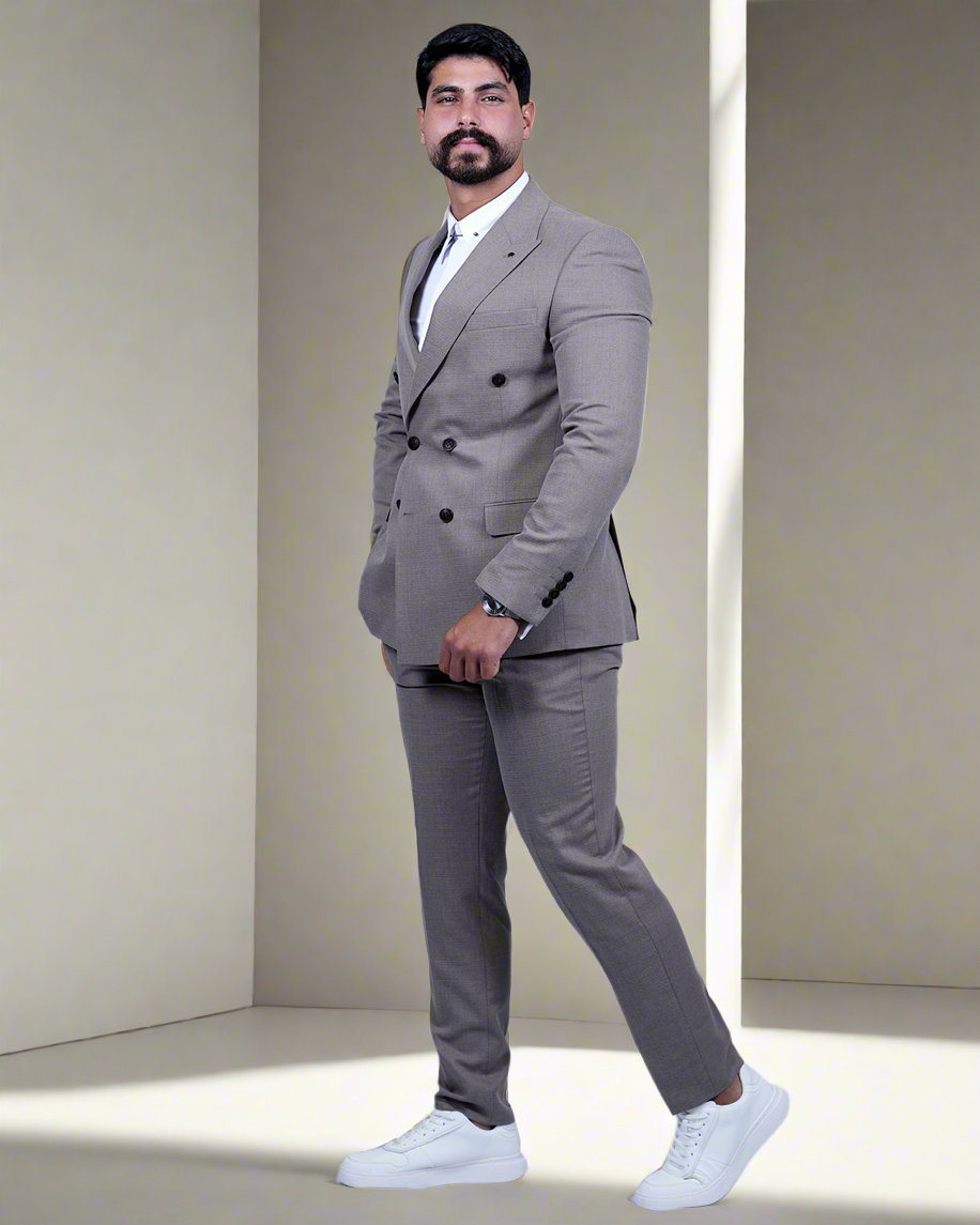 2H #160325-C1 Greige Double breasted Suit 2 Pieces