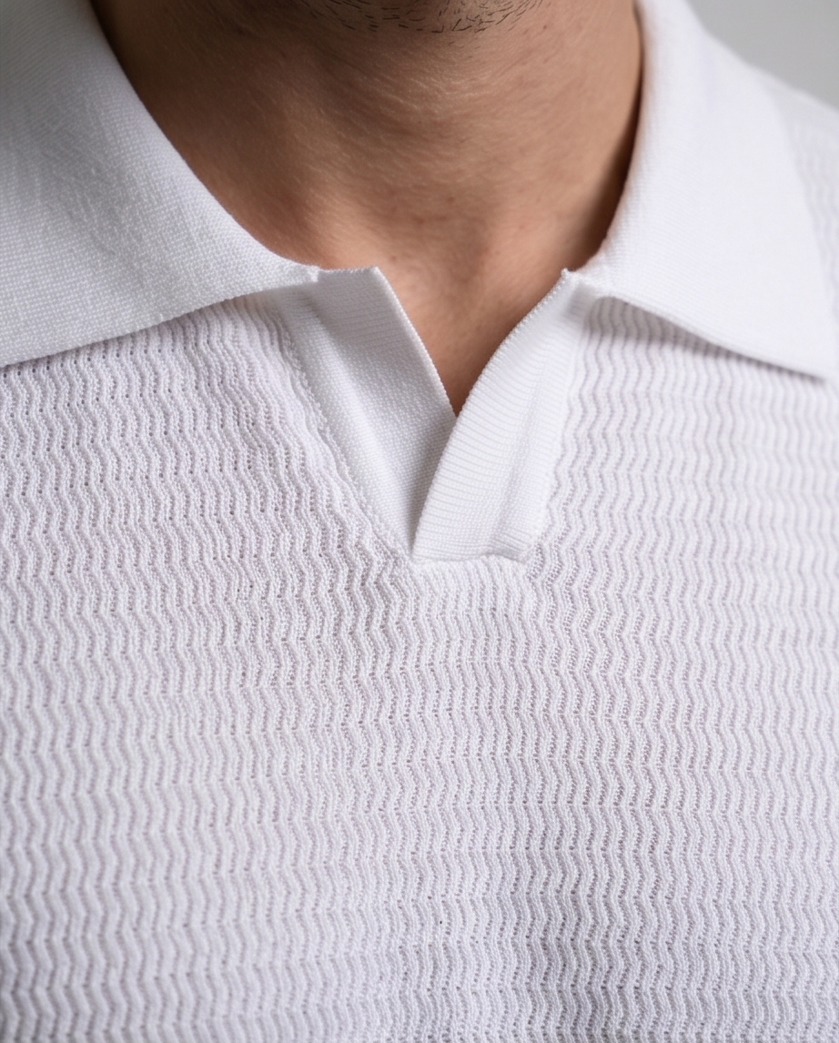 2H #451 White Knitted Polo T-Shirt