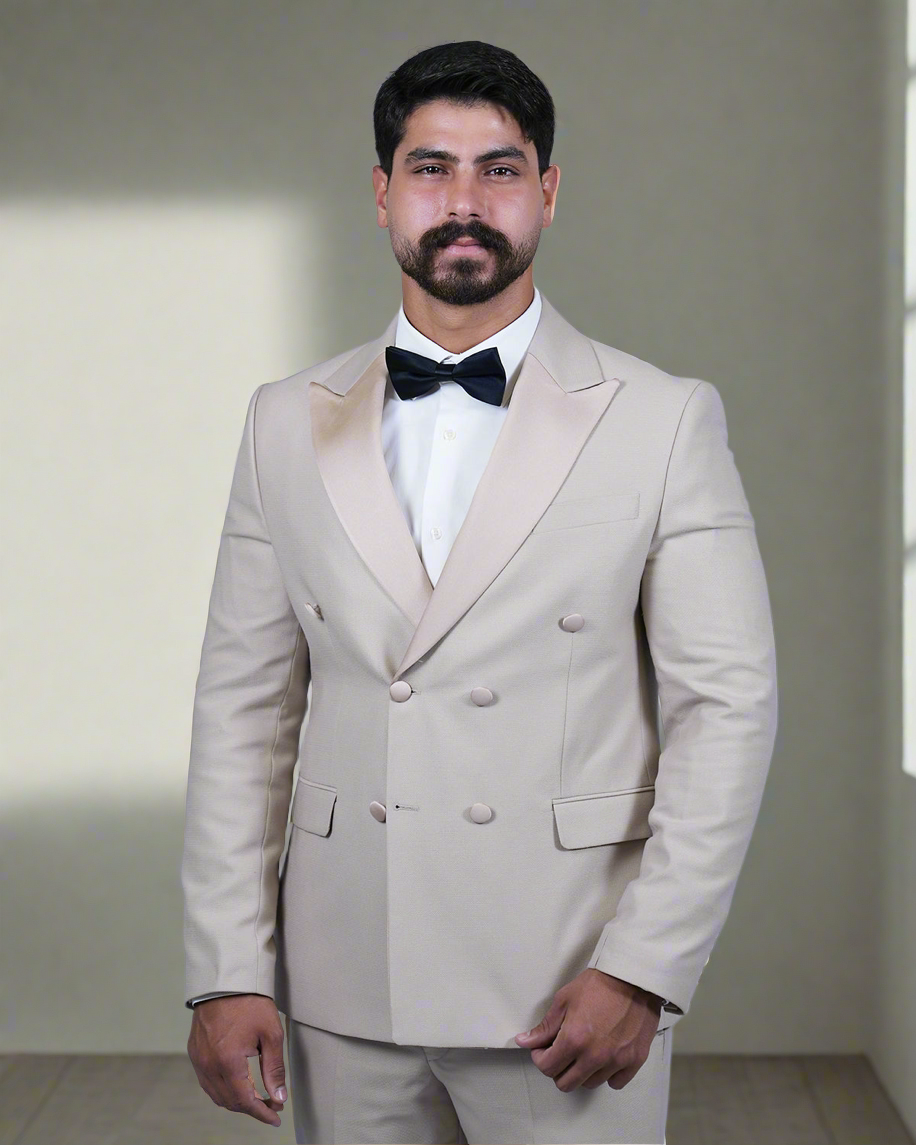 2H #260425 Beige Double breasted Suit