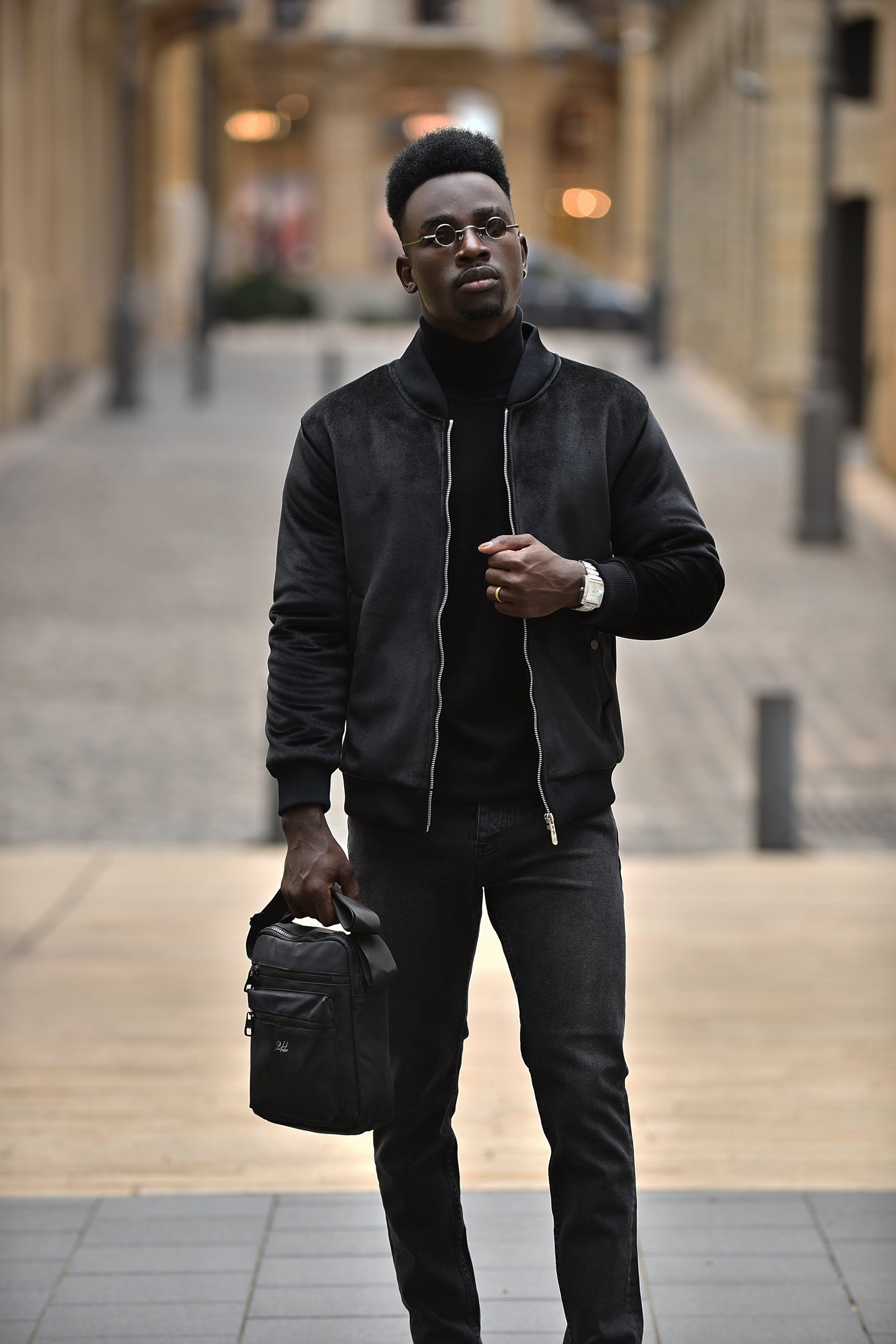 2H Black Velvet Jacket With Fur Inside