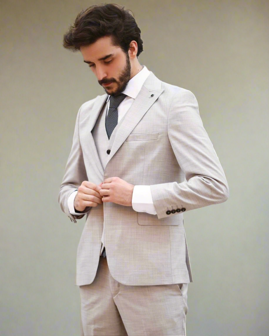 2H #1491 Greige Casual Suit 2 Pieces