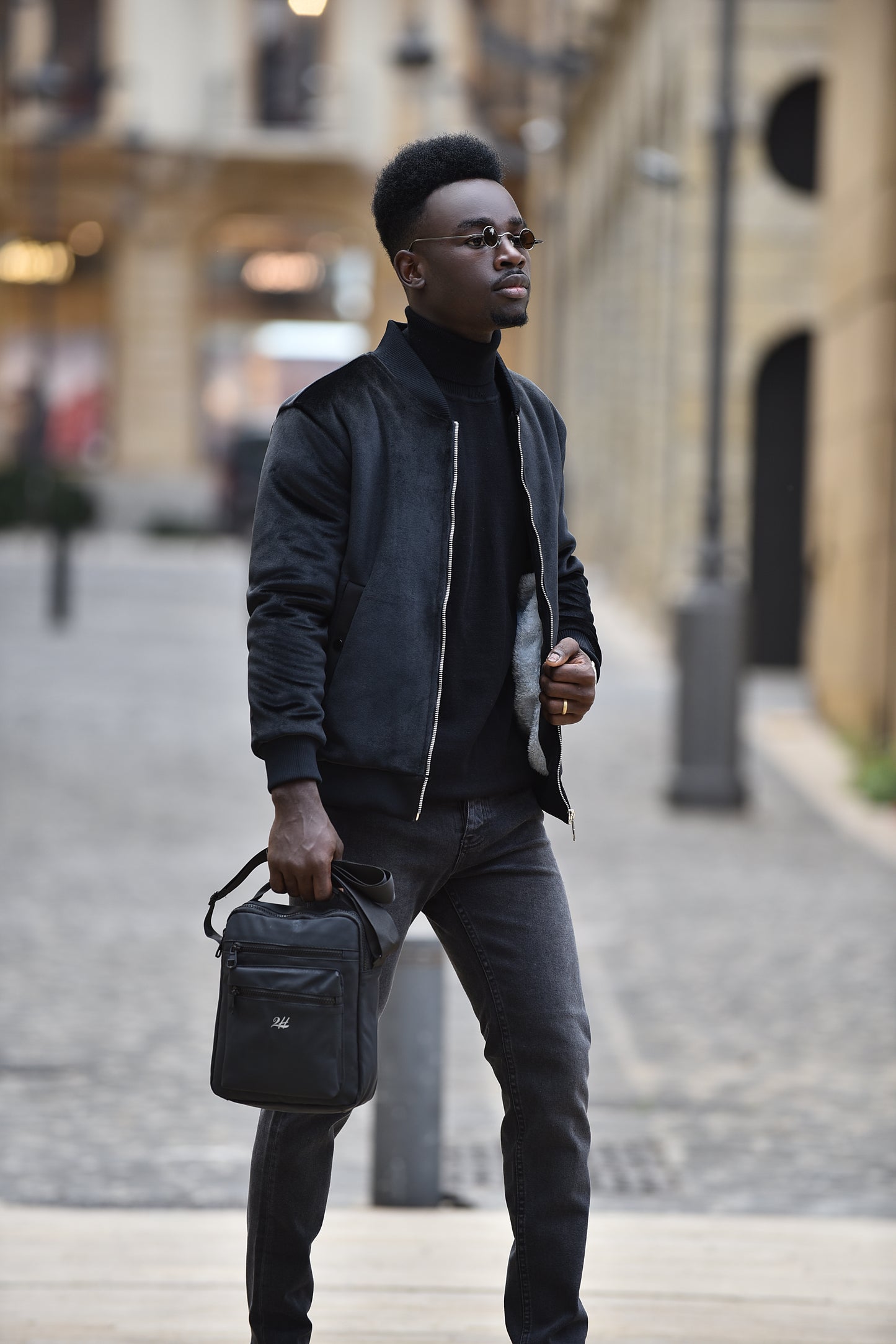 2H Black Velvet Jacket With Fur Inside