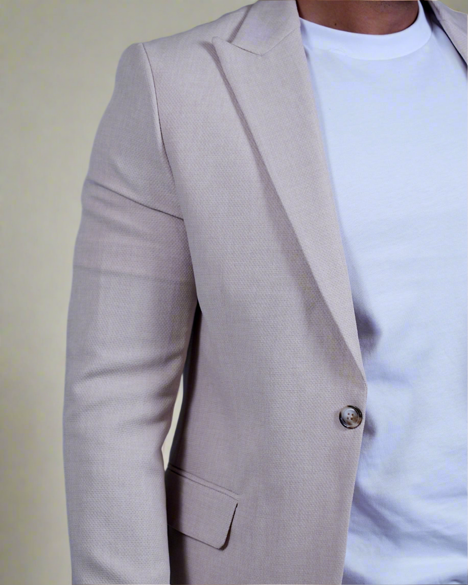 2H Beige Casual Embossed Suit 2 Pieces