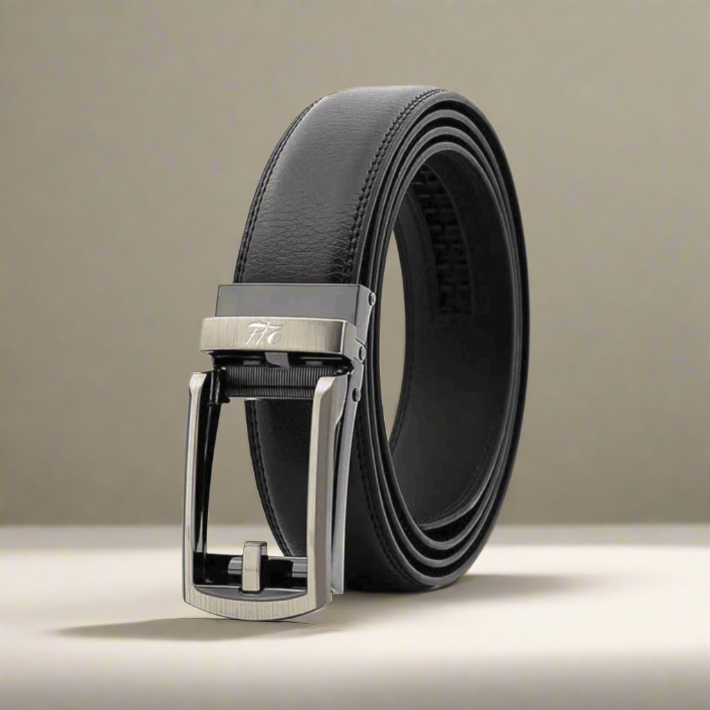 2H Automatic Sliding Buckle Genuine Leather Black Belt For Men