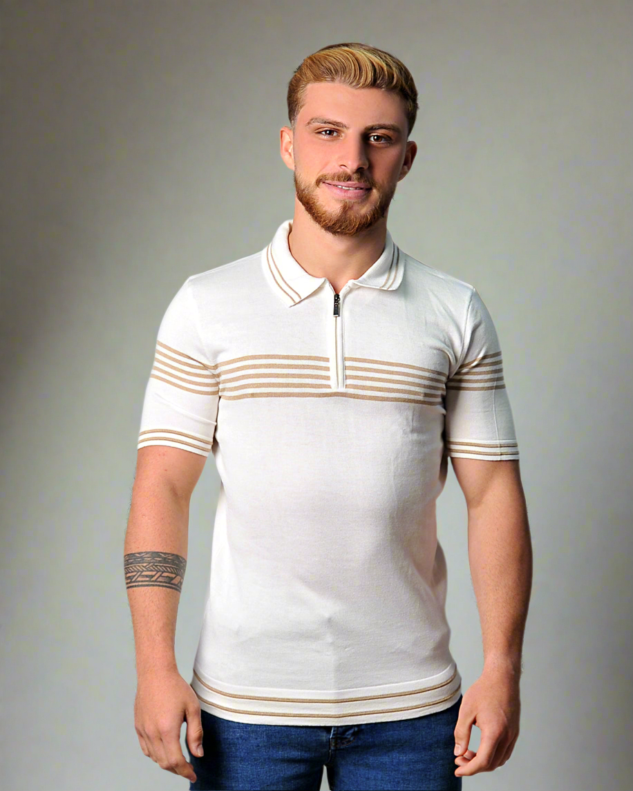 SALE! 2H #39729-40 Off-White Knitted Polo T-Shirt