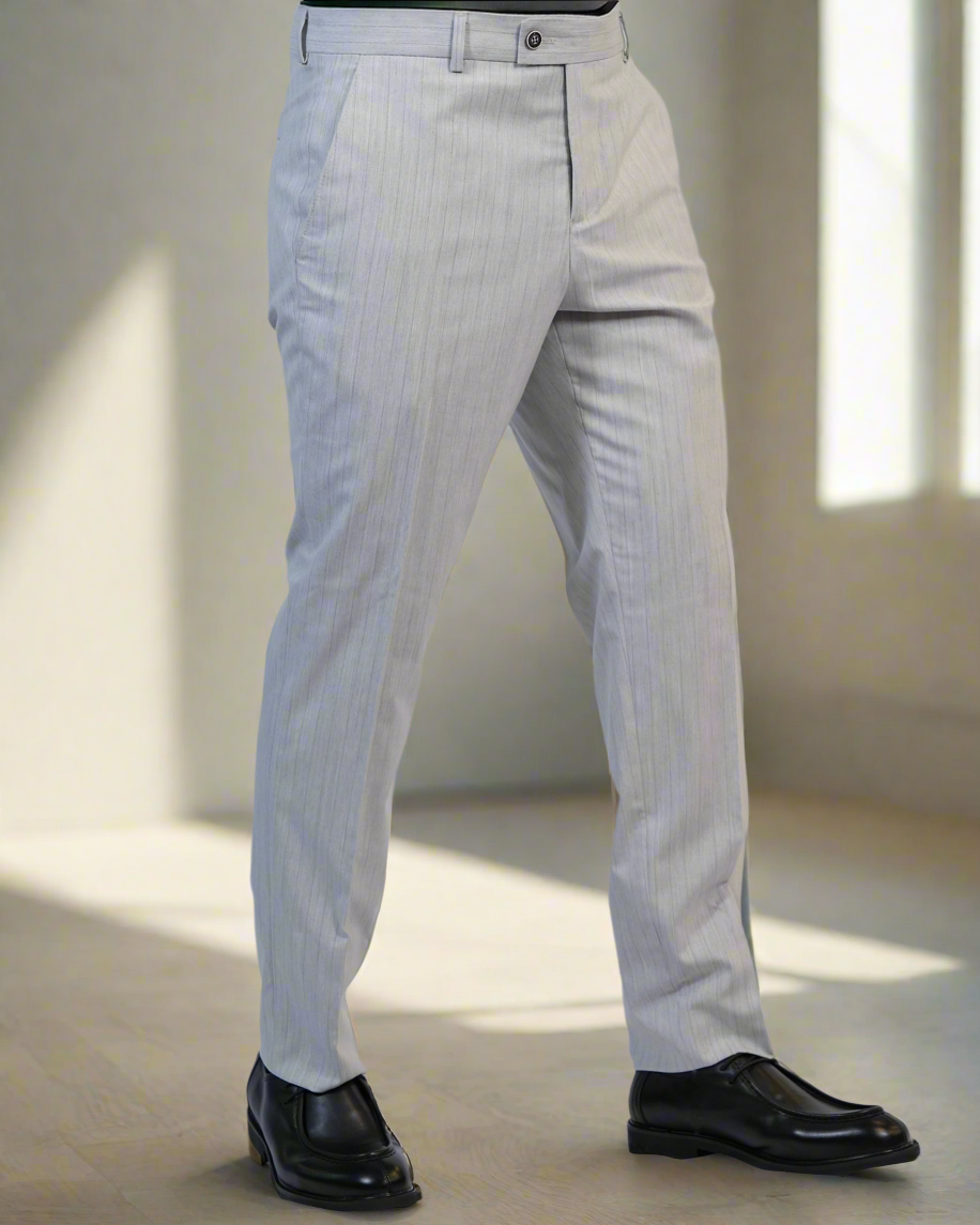 2H Light Gray double breasted Striped Suit