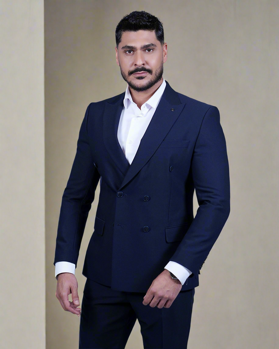 2H #160325-C4 Navy Double breasted Suit 2 Pieces