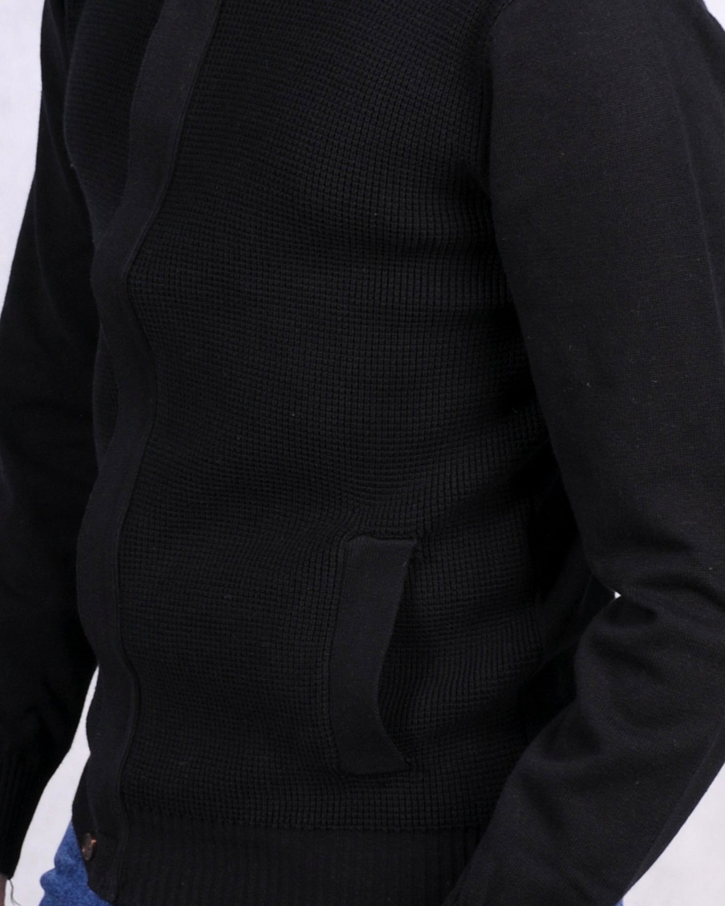 2H #46034 Full Black Cardigan Pure Cotton Sweater