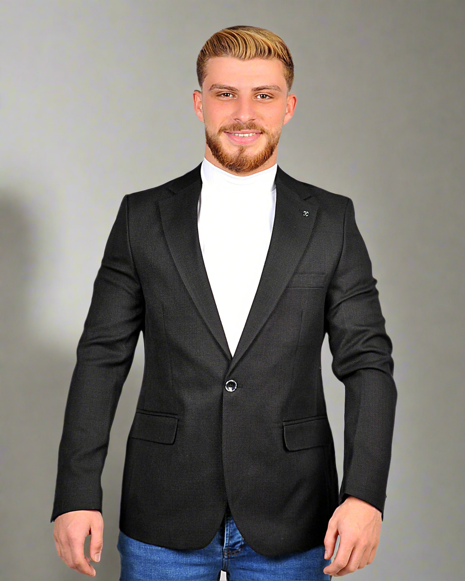 SALE! 2H #24-01 Black Tweed One Button Blazer