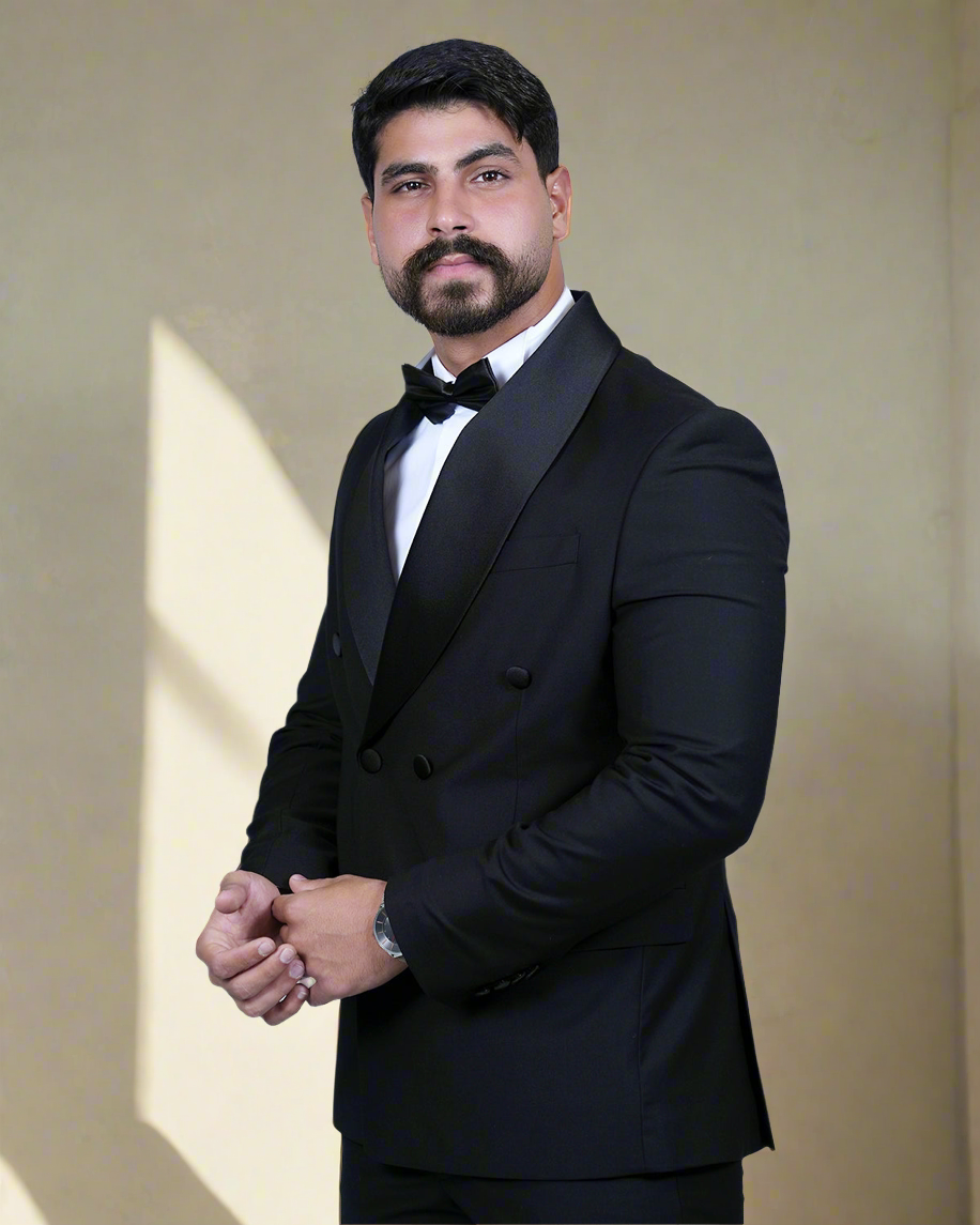 2H black shawl Double breasted Wedding Suit