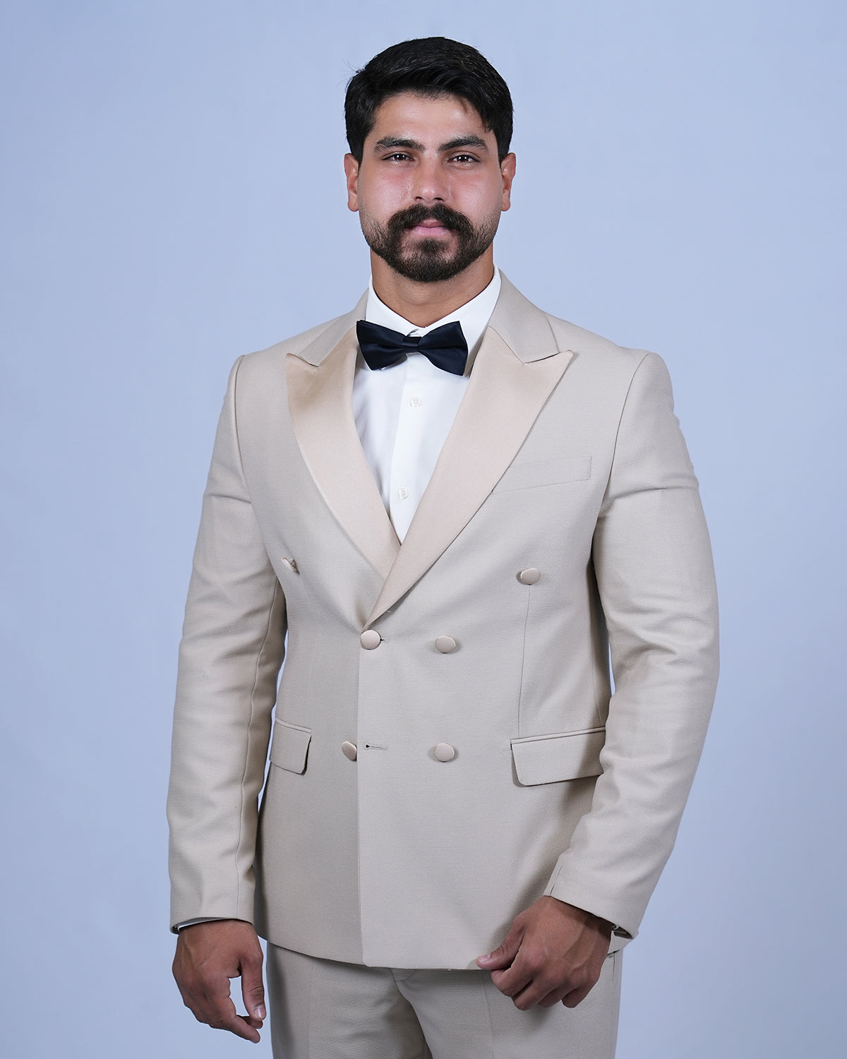 2H #260425 Beige Double breasted Suit 2 Pieces