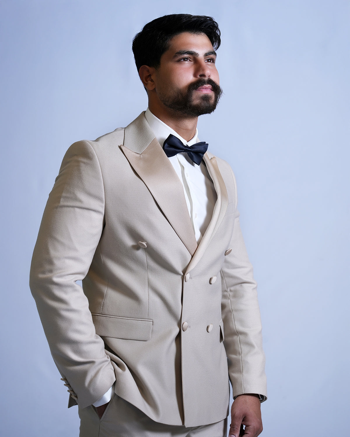 2H #260425 Beige Double breasted Suit 2 Pieces