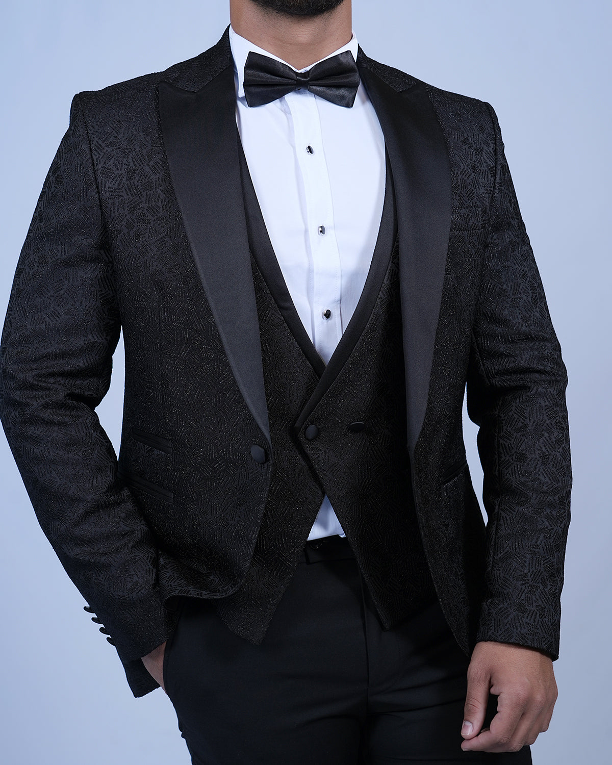 2H Black Neck Wedding Suit