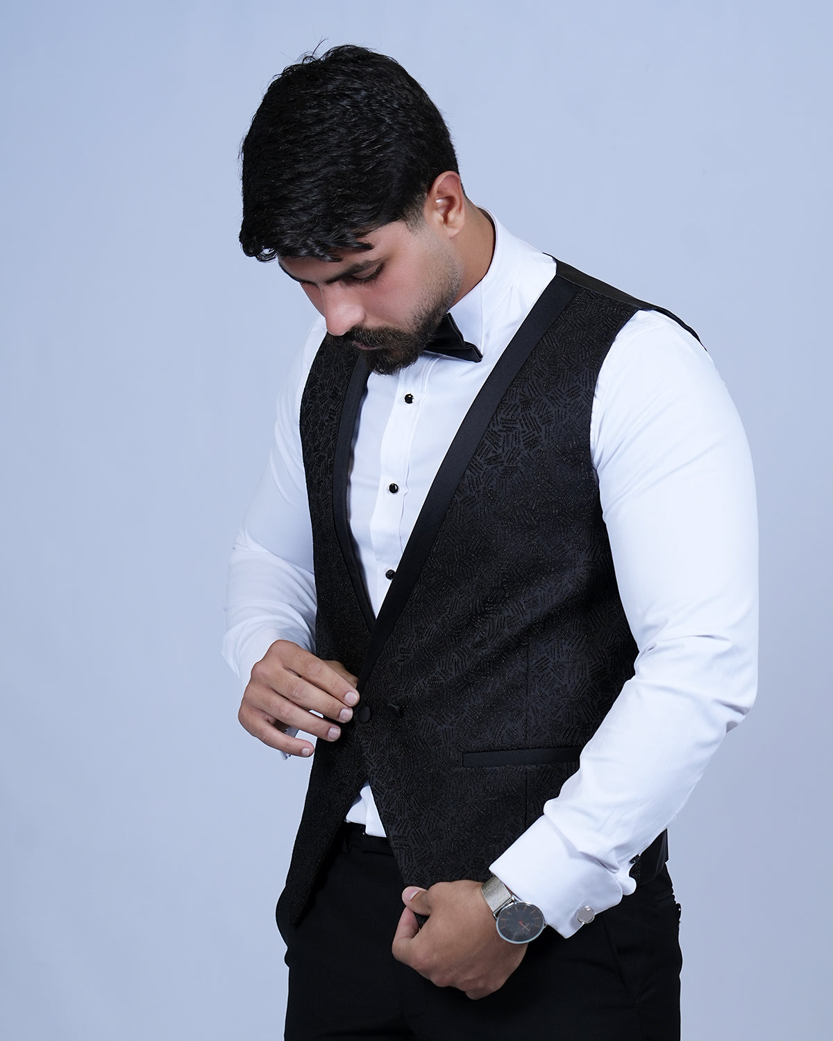 2H Black Neck Wedding Suit