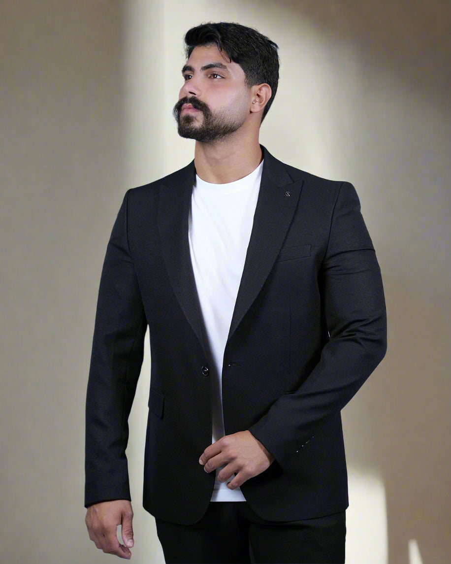 2H Black Casual Embossed Suit 2 Pieces