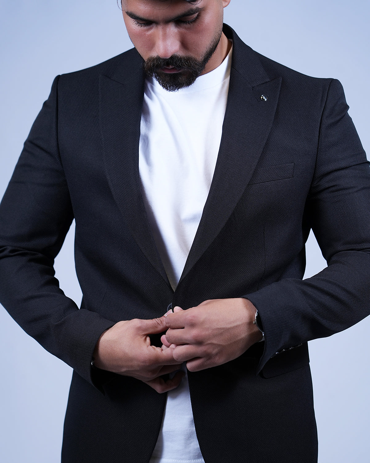 2H Black Casual Embossed Suit 2 Pieces