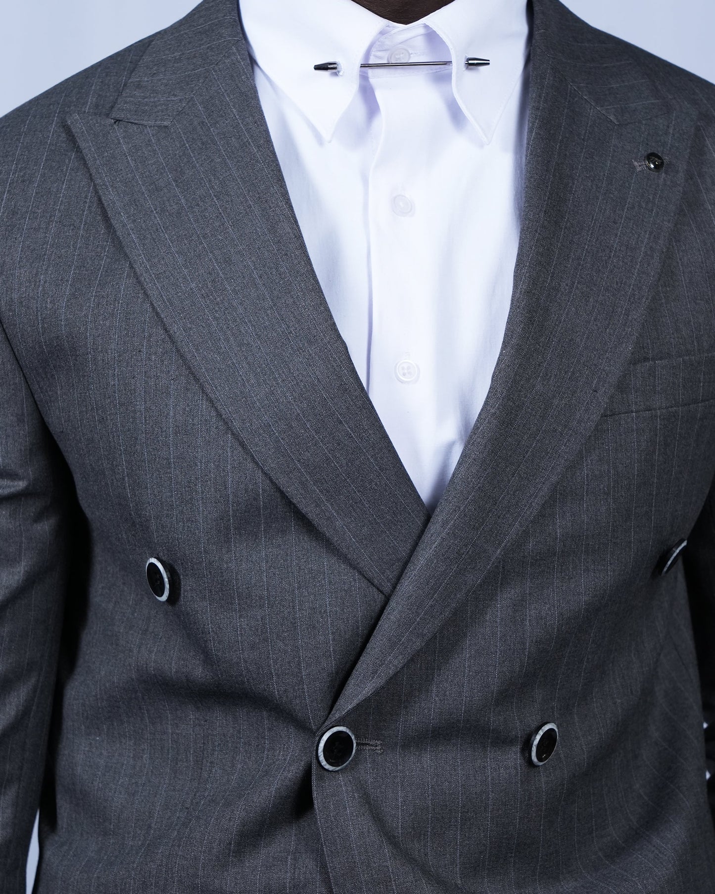 2H #TR330-1 Dark Gray double breasted Striped Suit