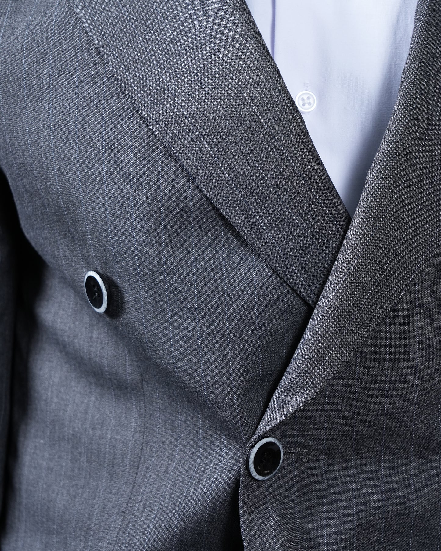 2H Dark Gray double breasted Striped Suit