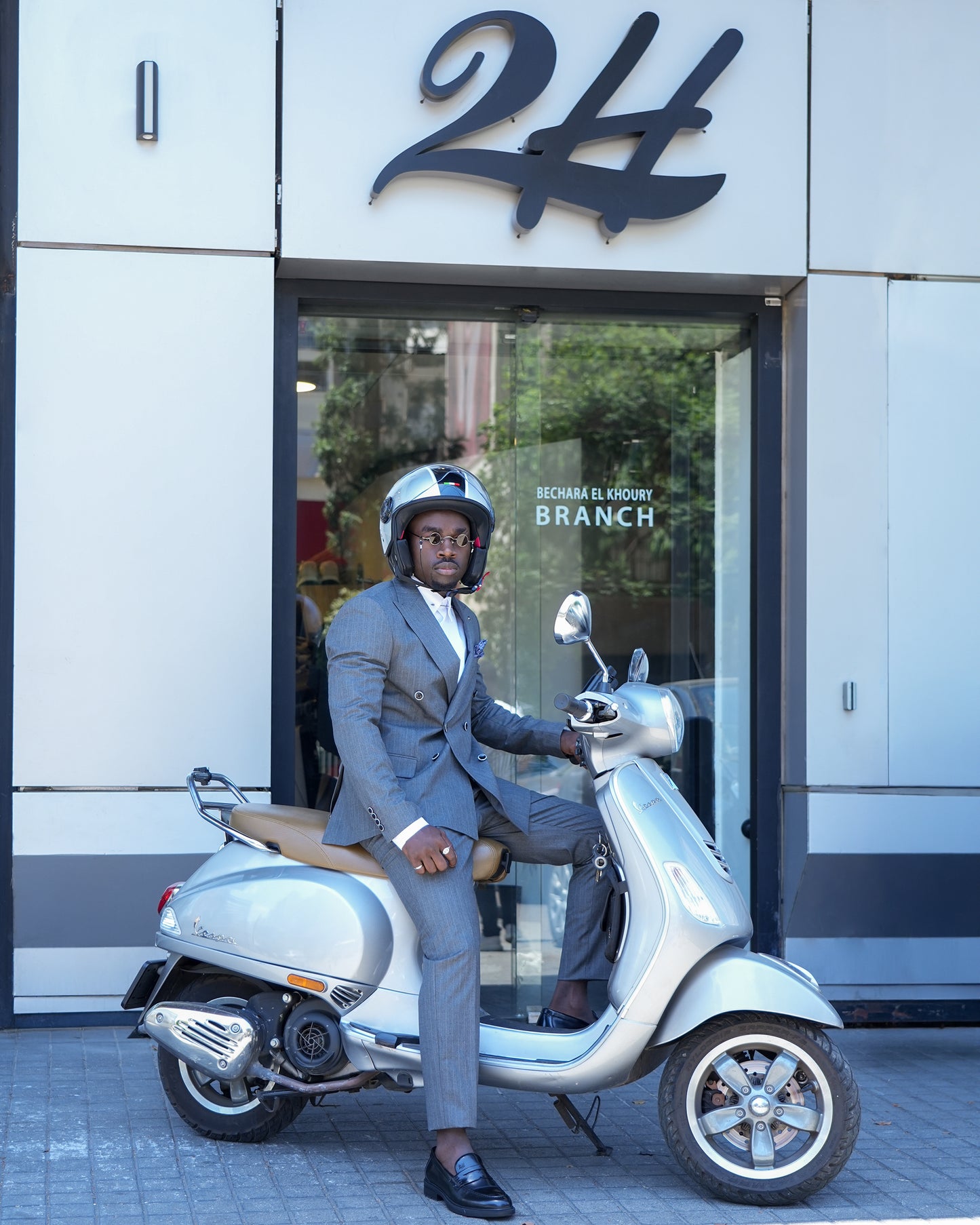 2H Dark Gray double breasted Striped Suit